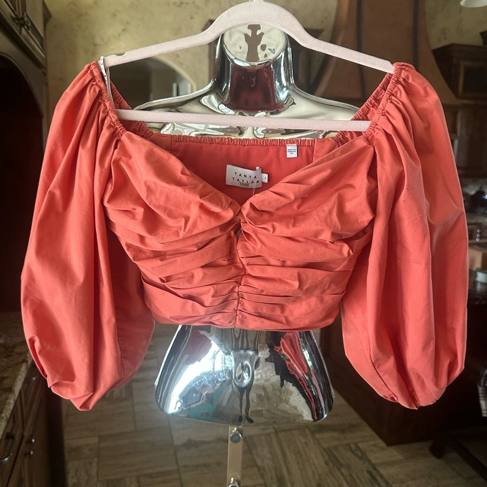 SIZE 4 Tanya Taylor Pink Off-the-Shoulder Ruched Blouse