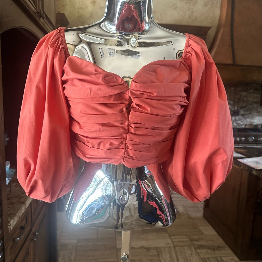SIZE 4 Tanya Taylor Pink Off-the-Shoulder Ruched Blouse