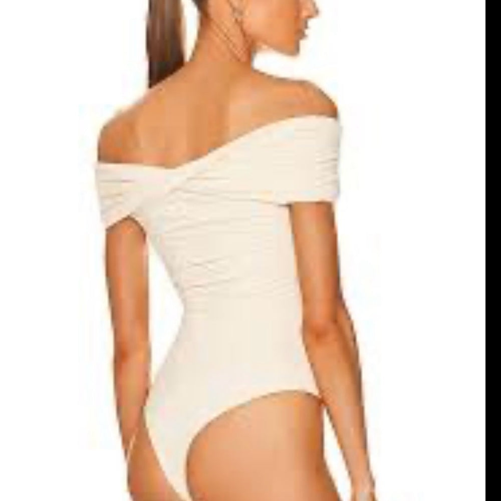 NWT SIZE M AFRM Cream Off-Shoulder Bodysuit Top