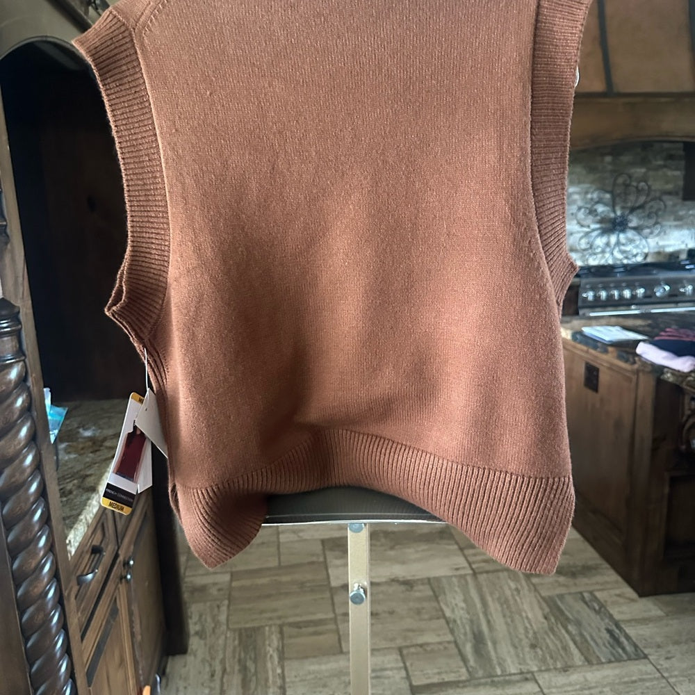 NWT SIZE M French Connection Brown Ribbed Crop Muscle Tee