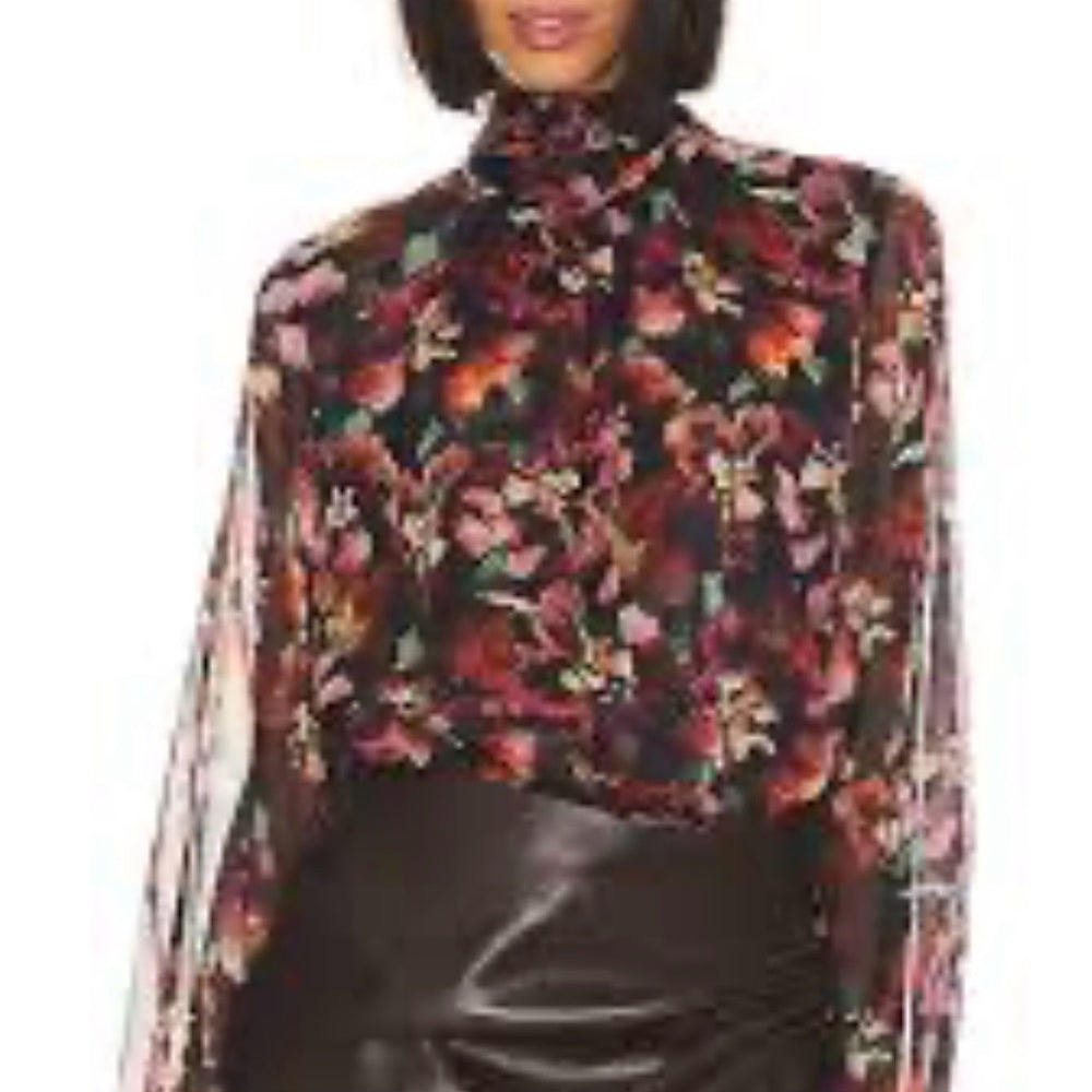 NWT SIZE S Misa Los Angeles Black and Red High Low Mandarin Collar Blouse