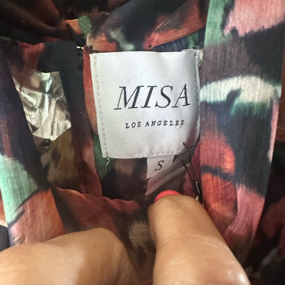 NWT SIZE S Misa Los Angeles Black and Red High Low Mandarin Collar Blouse