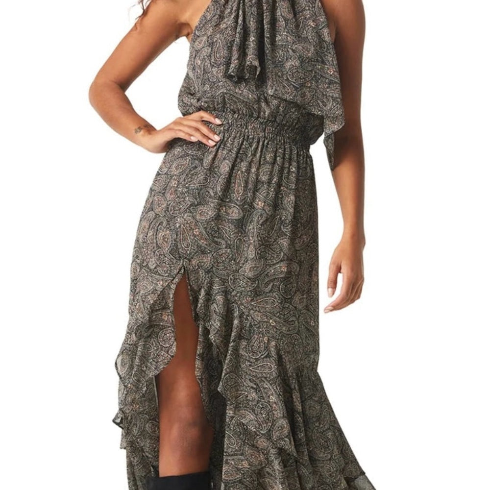 NWT SIZE S Misa Los Angeles Gray High-Low Halter Sundress
