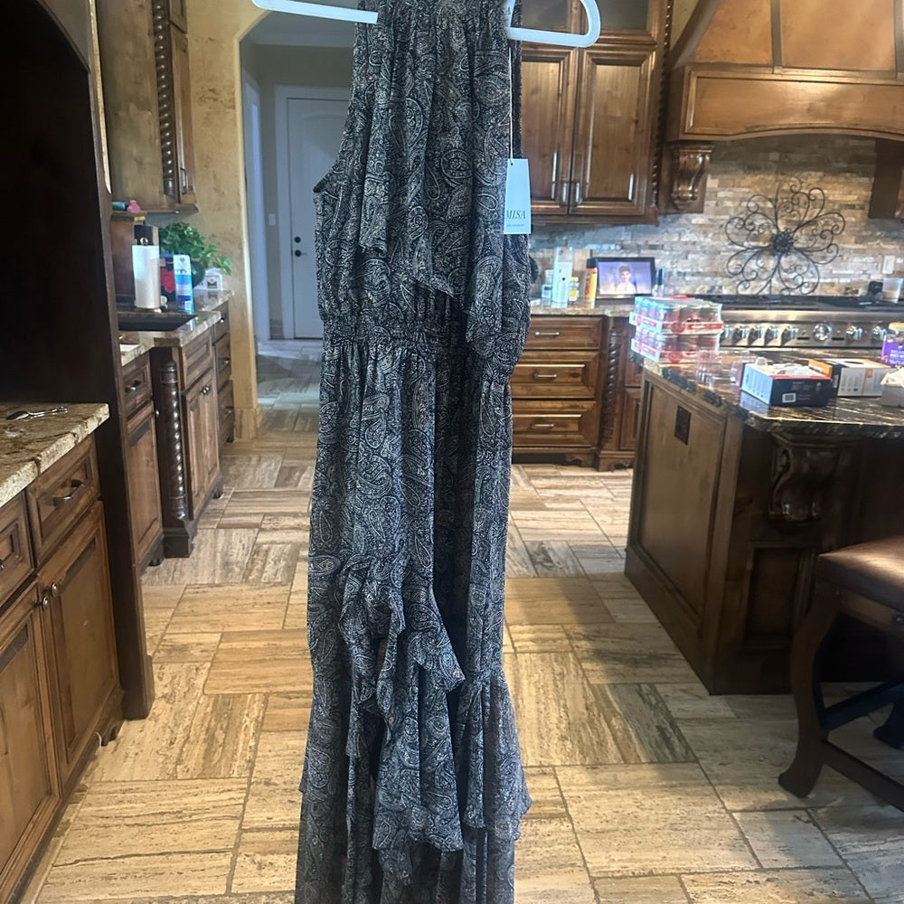 NWT SIZE S Misa Los Angeles Gray High-Low Halter Sundress