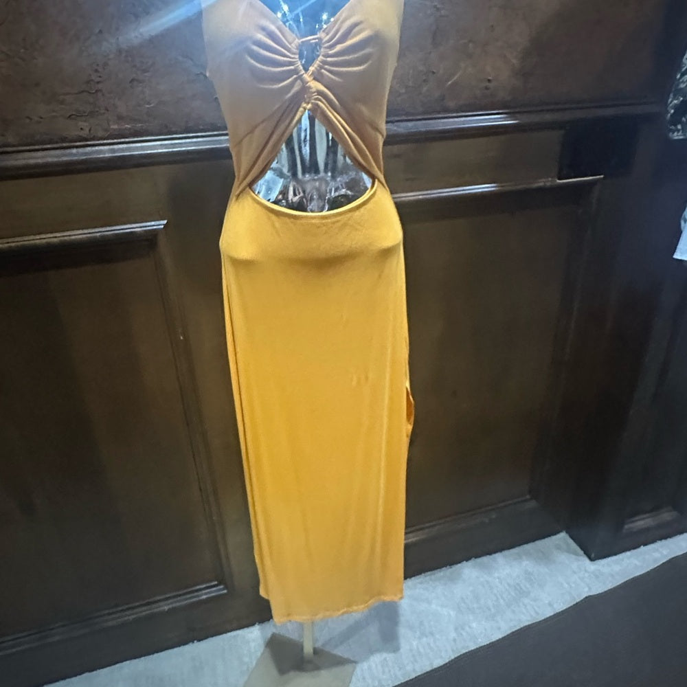 NWOT SIZE M L*Space Gold Cocktail Dress with Plunge Neckline and Slit