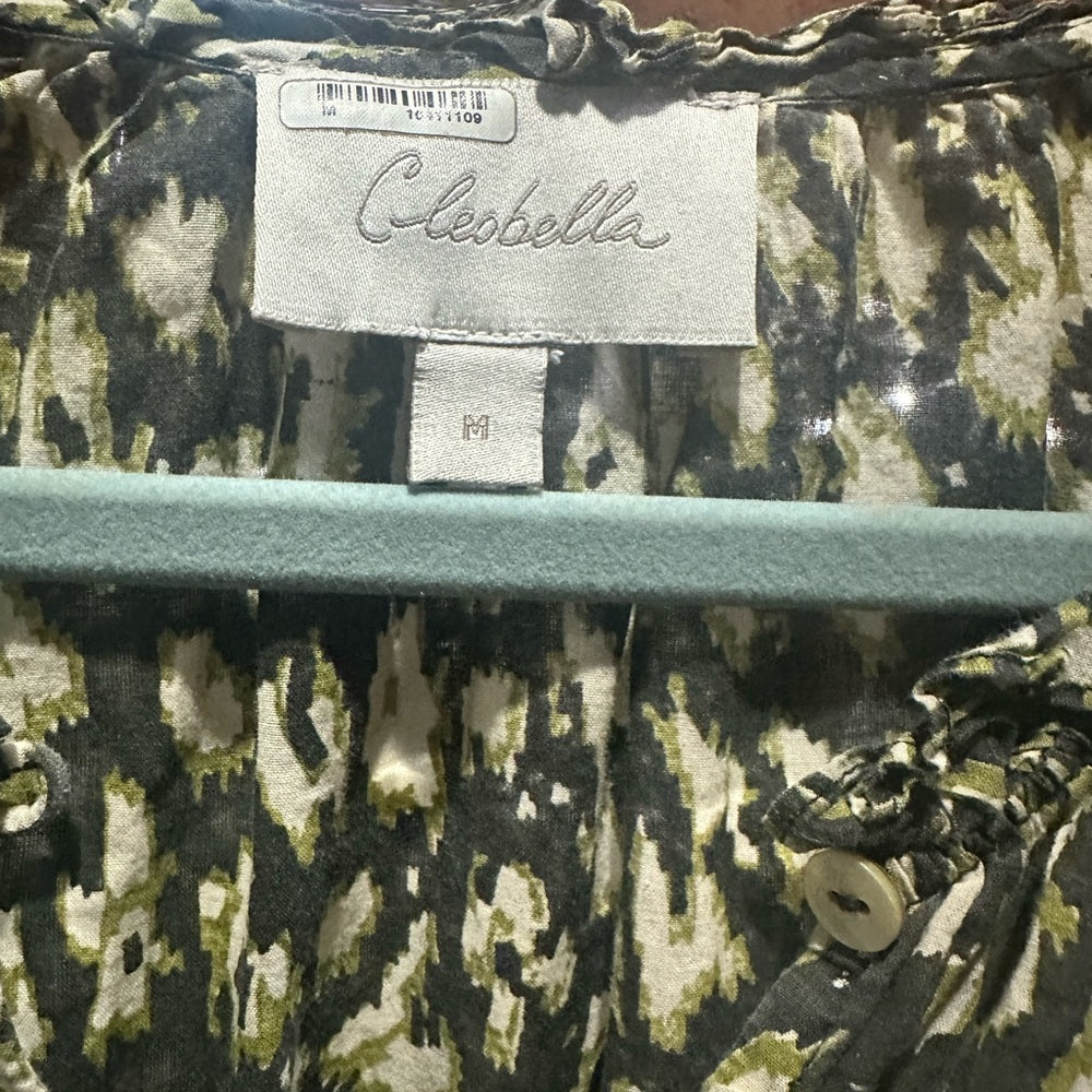 NWOT SIZE M Cleobella Green Black Long Sleeve Blouse
