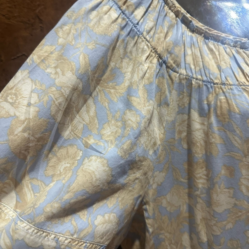 SIZE 14 Rebecca Taylor Blue and White 3/4 Puff Sleeve Dress
