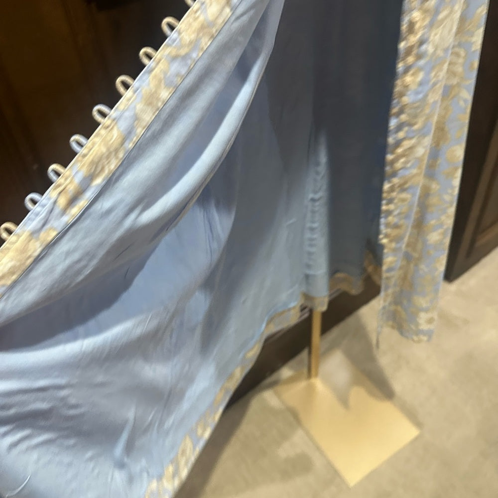 SIZE 14 Rebecca Taylor Blue and White 3/4 Puff Sleeve Dress