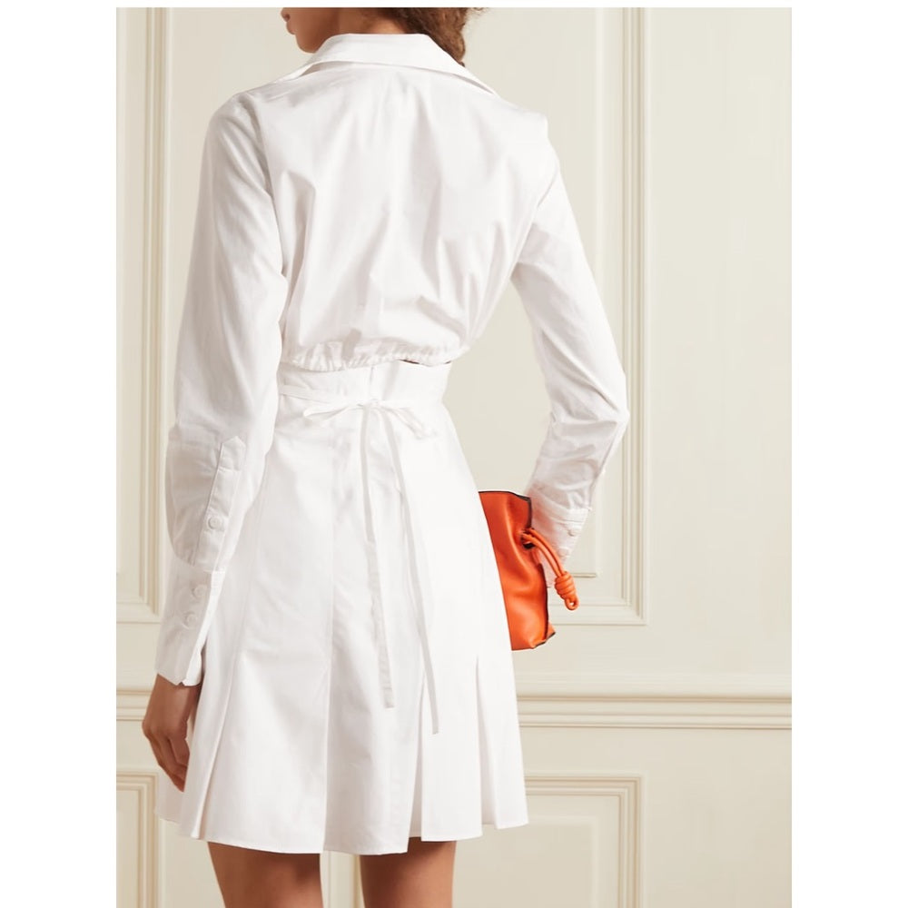 SIZE M White Long Sleeve Wrap Dress with Notched Collar