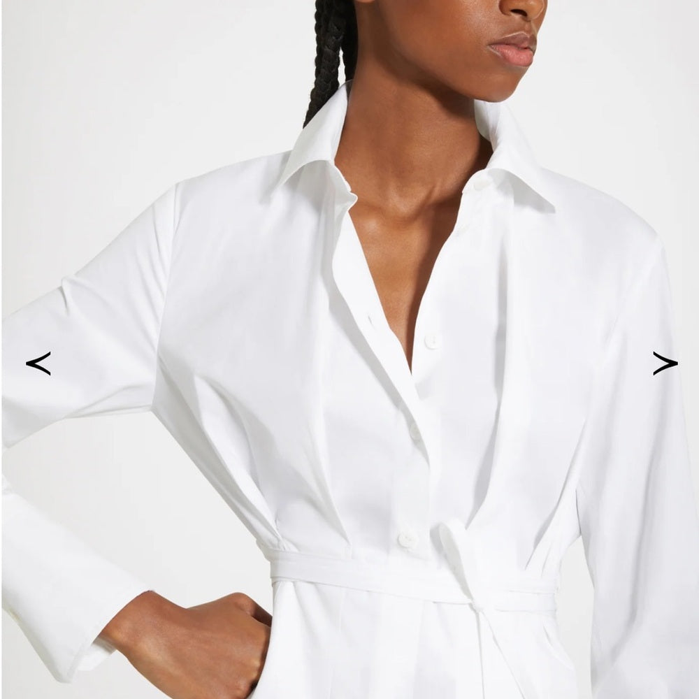 SIZE M White Long Sleeve Wrap Dress with Notched Collar
