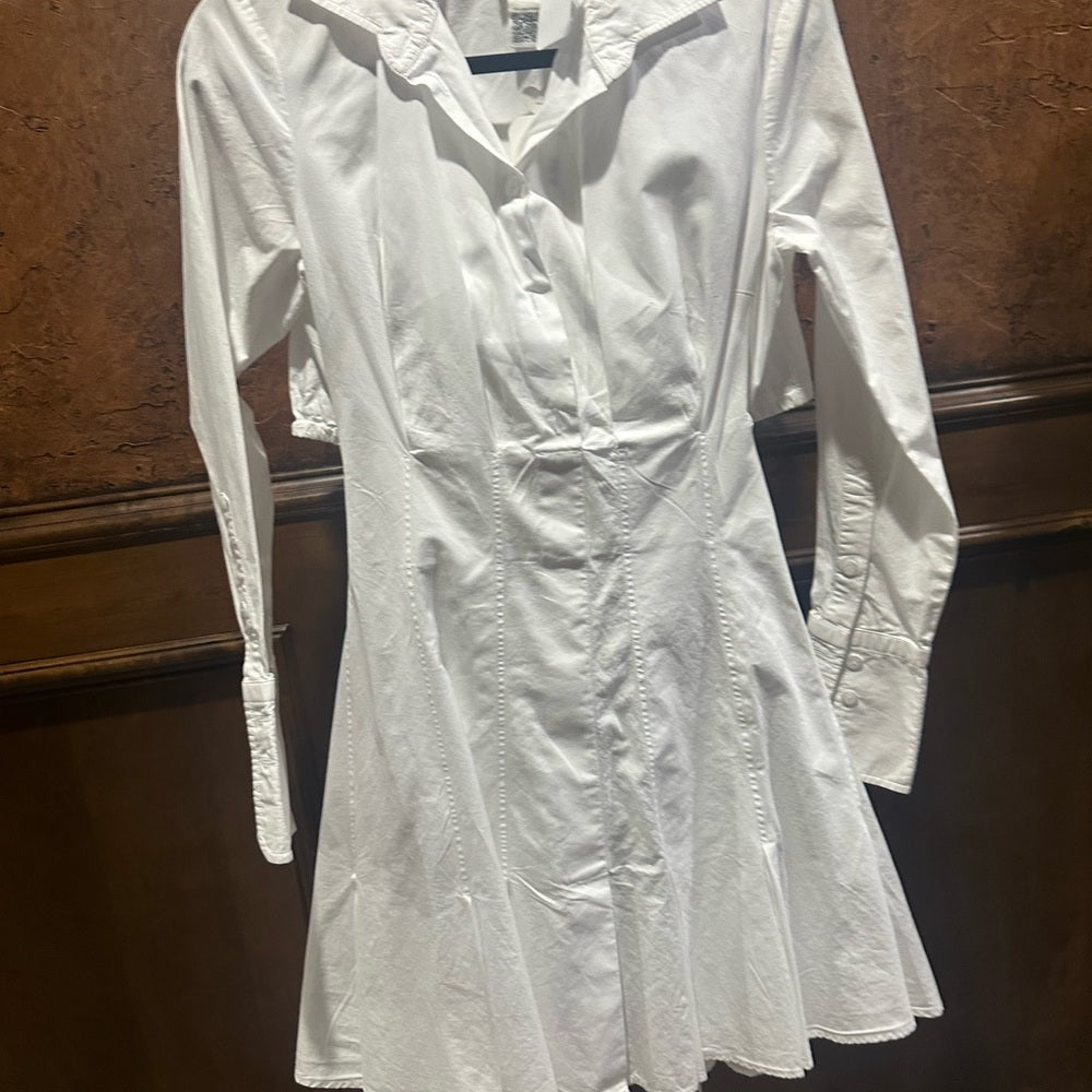SIZE M White Long Sleeve Wrap Dress with Notched Collar
