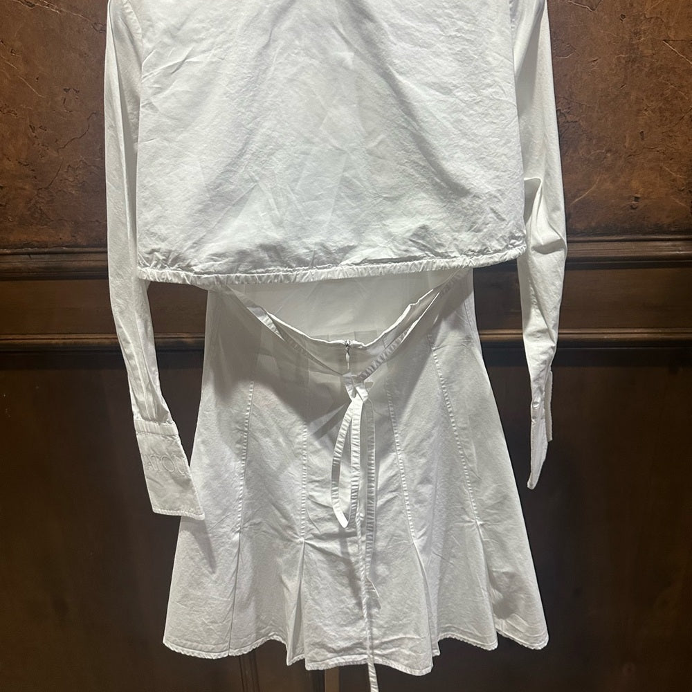 SIZE M White Long Sleeve Wrap Dress with Notched Collar