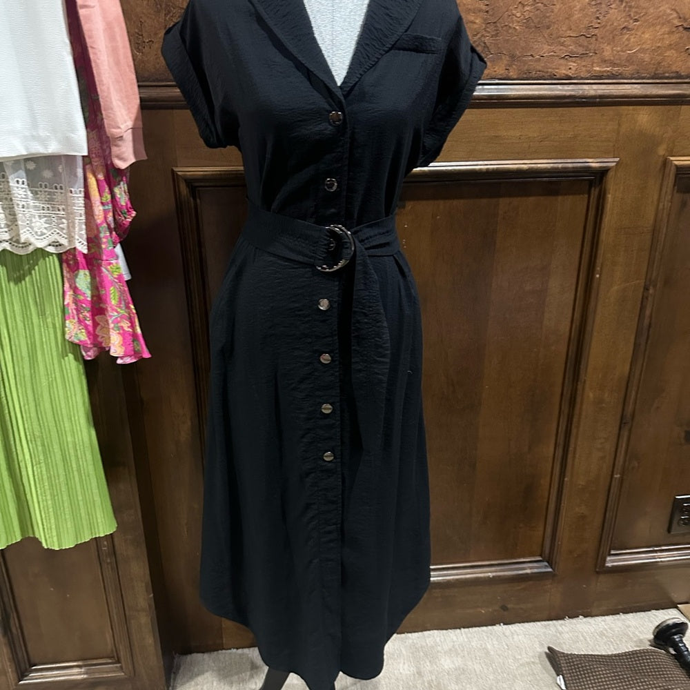 SIZE XS Ramy Brook Black Midi Shirt Dress with Cuffed Sleeves