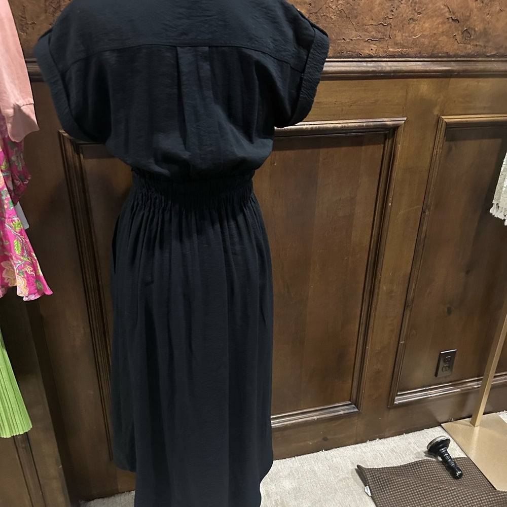 SIZE XS Ramy Brook Black Midi Shirt Dress with Cuffed Sleeves