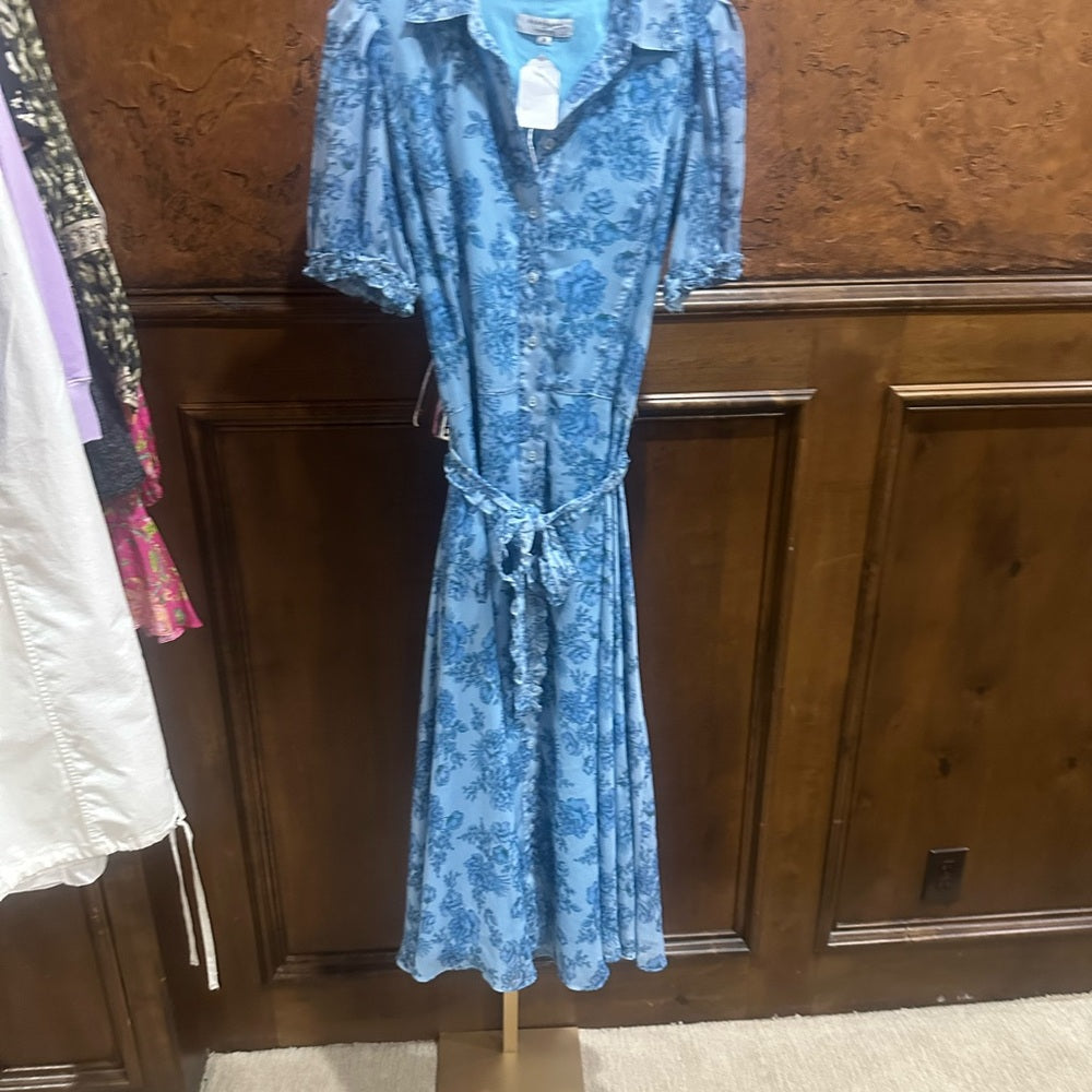 SIZE 38 Derek Lam Blue and White A-Line Maxi Dress