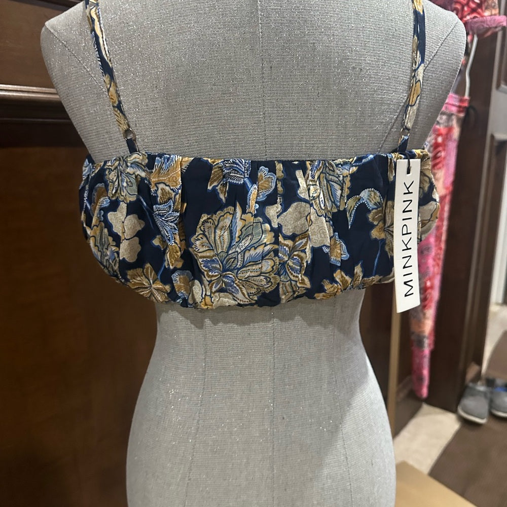 NWT SIZE M MINKPINK Blue and Gold Floral Crop Top