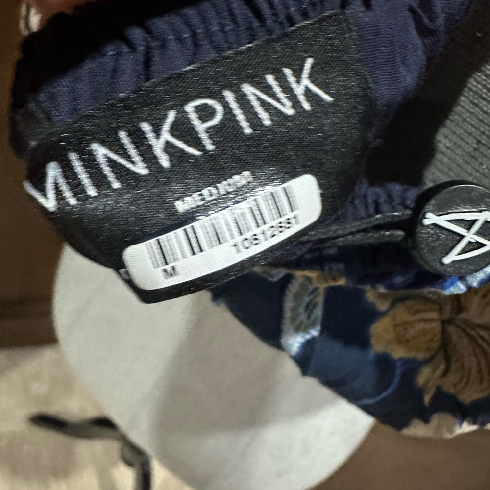 NWT SIZE M MINKPINK Blue and Gold Floral Crop Top