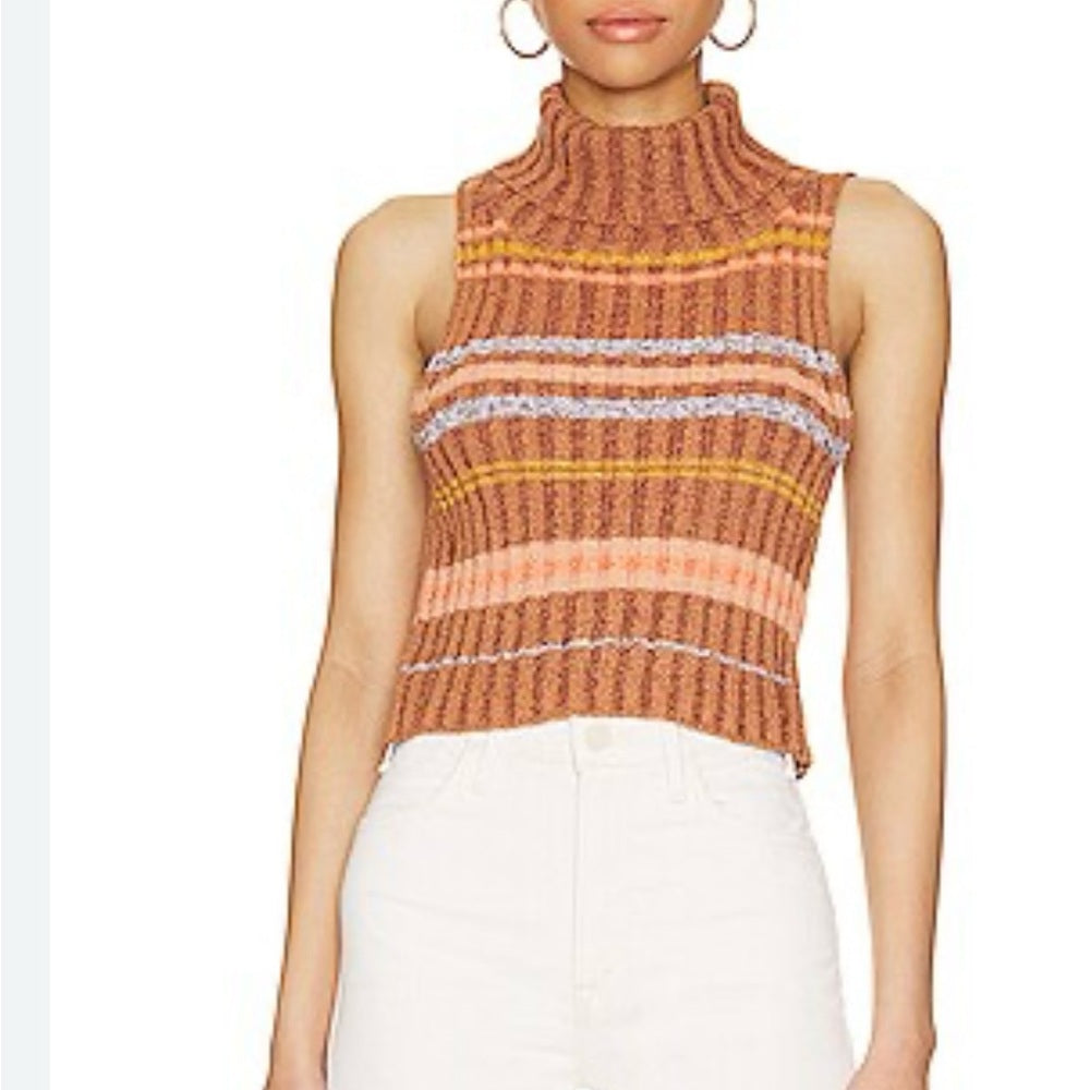 NWOT SIZE XS Free People Pink and Brown Ribbed Turtleneck Sweater