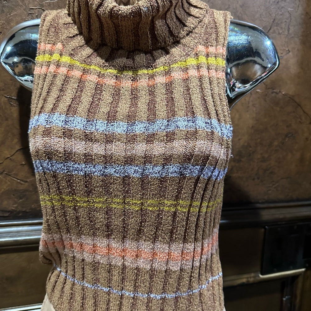 NWOT SIZE XS Free People Pink and Brown Ribbed Turtleneck Sweater