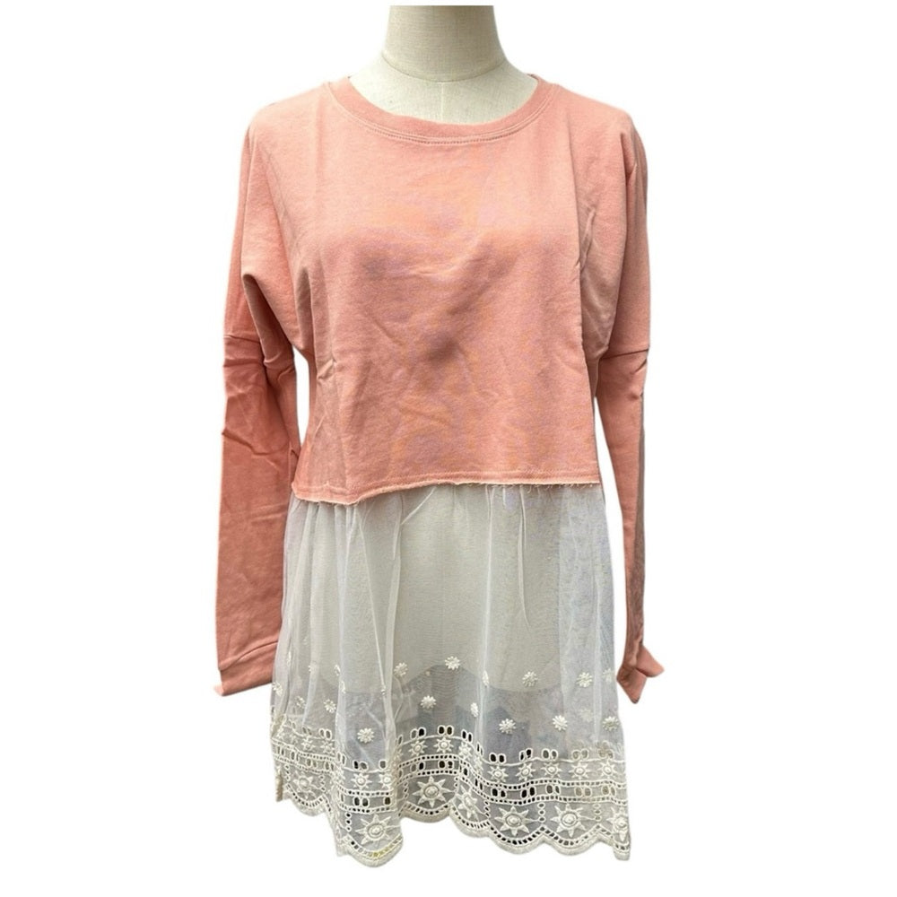 NWT SIZE M Hayden Orange Long Sleeve Embellished Crop Tunic