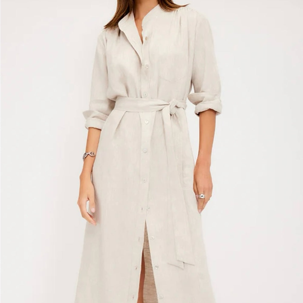 SIZE XL Fifteen Twenty Tan Cream Mandarin Collar Shirt Dress