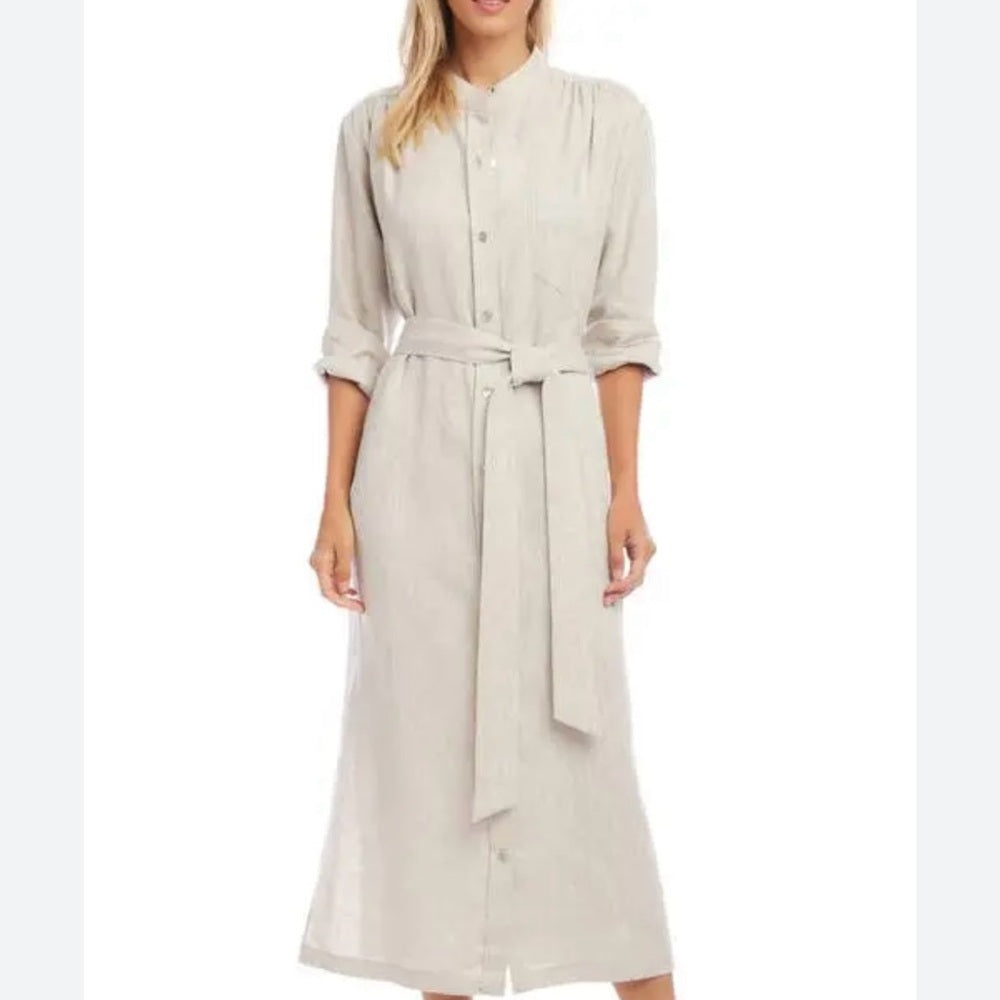 SIZE XL Fifteen Twenty Tan Cream Mandarin Collar Shirt Dress