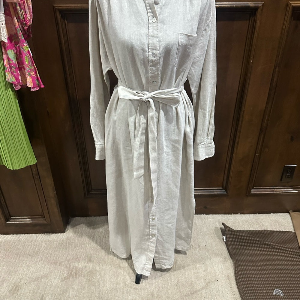 SIZE XL Fifteen Twenty Tan Cream Mandarin Collar Shirt Dress