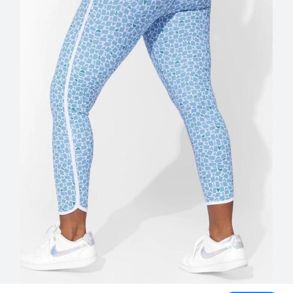 NWT SIZE XL EleVen by Venus Williams Blue Floral Leggings with Athletic Stretch