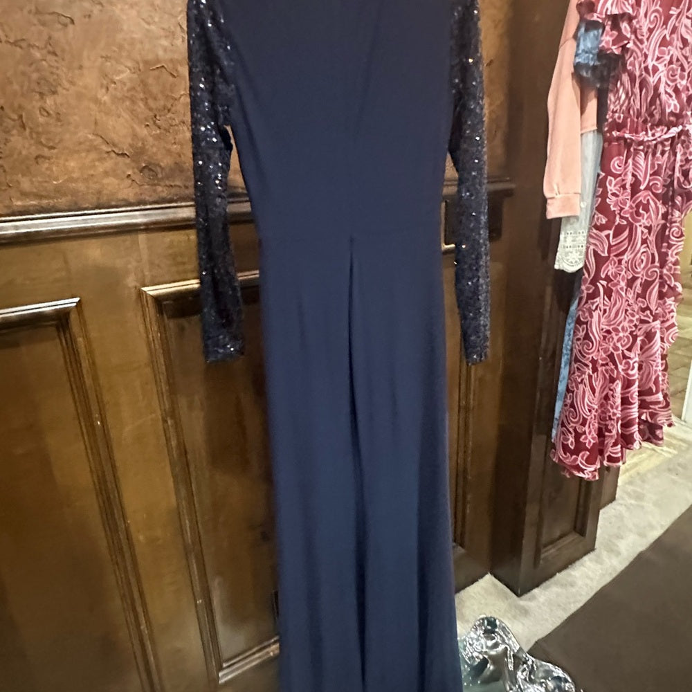 NWT SIZE 8 Eliza J Blue Ruched Wrap Long Sleeve Gown