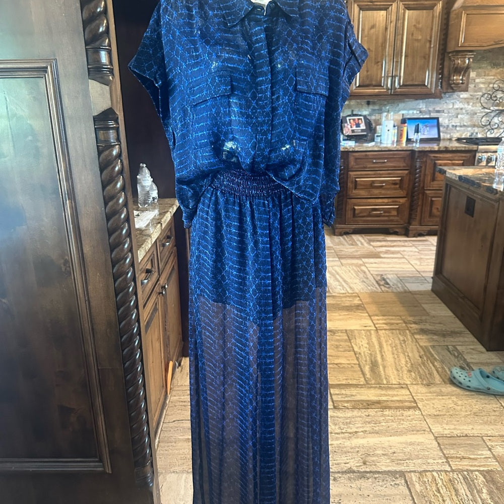 NWT SIZE S Misa Los Angeles Blue Maxi Skirt A-Line Cocktail