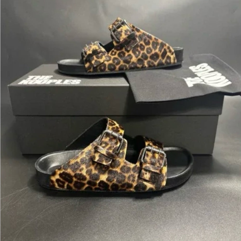 NEW SIZE 10 The Kooples Leopard Print Slide Sandals Brown and Black
