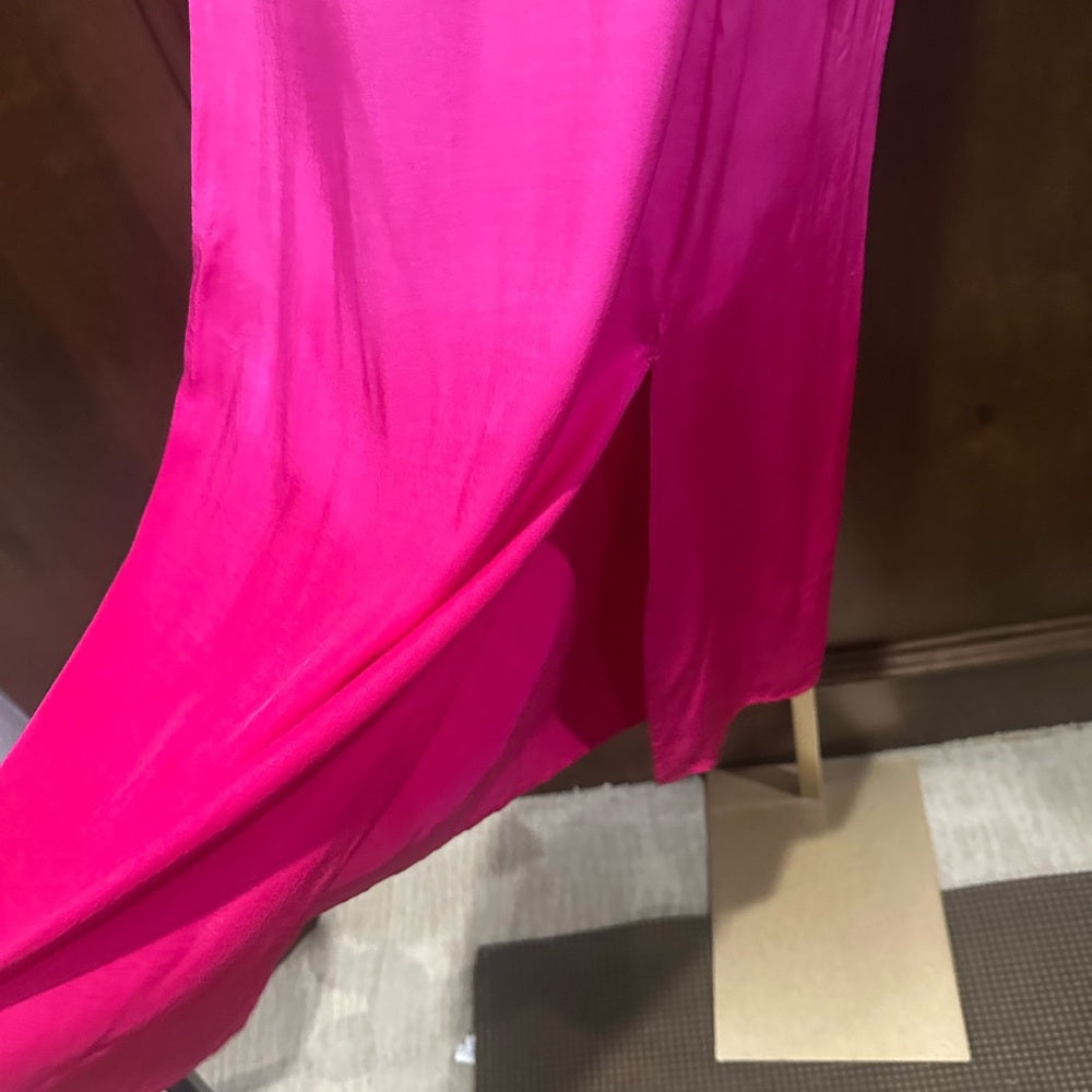NWT SIZE XS Sundry Orange and Pink Slit Midi Dress V-Neck Sleeveless
