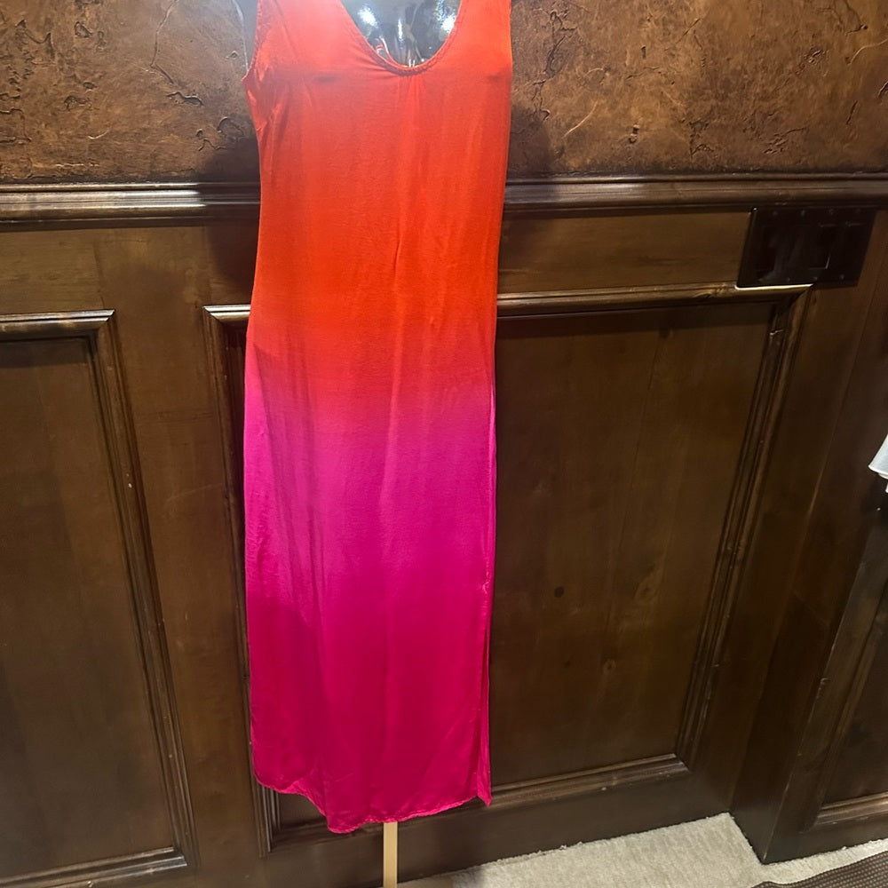 NWT SIZE XS Sundry Orange and Pink Slit Midi Dress V-Neck Sleeveless
