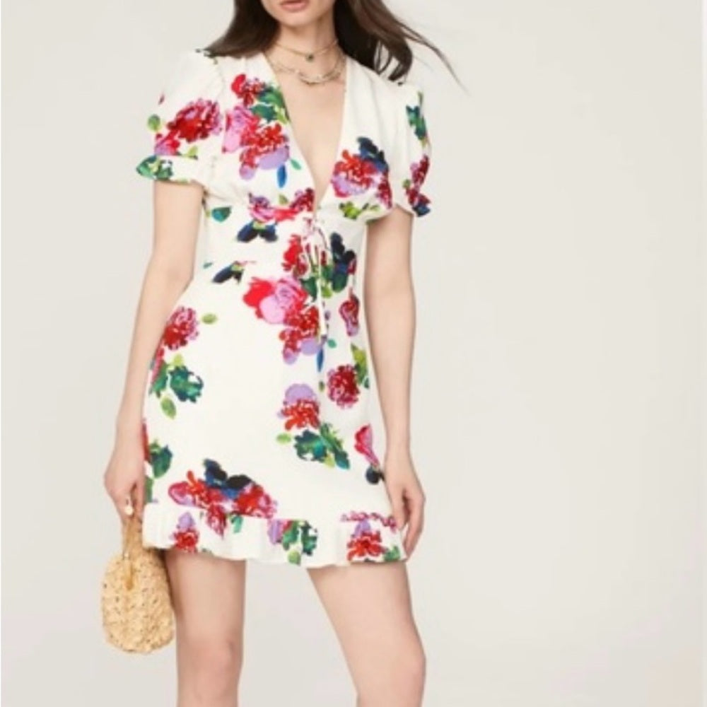 SIZE 4 Ashley By 26 International Red and Green Ruffled Mini Dress