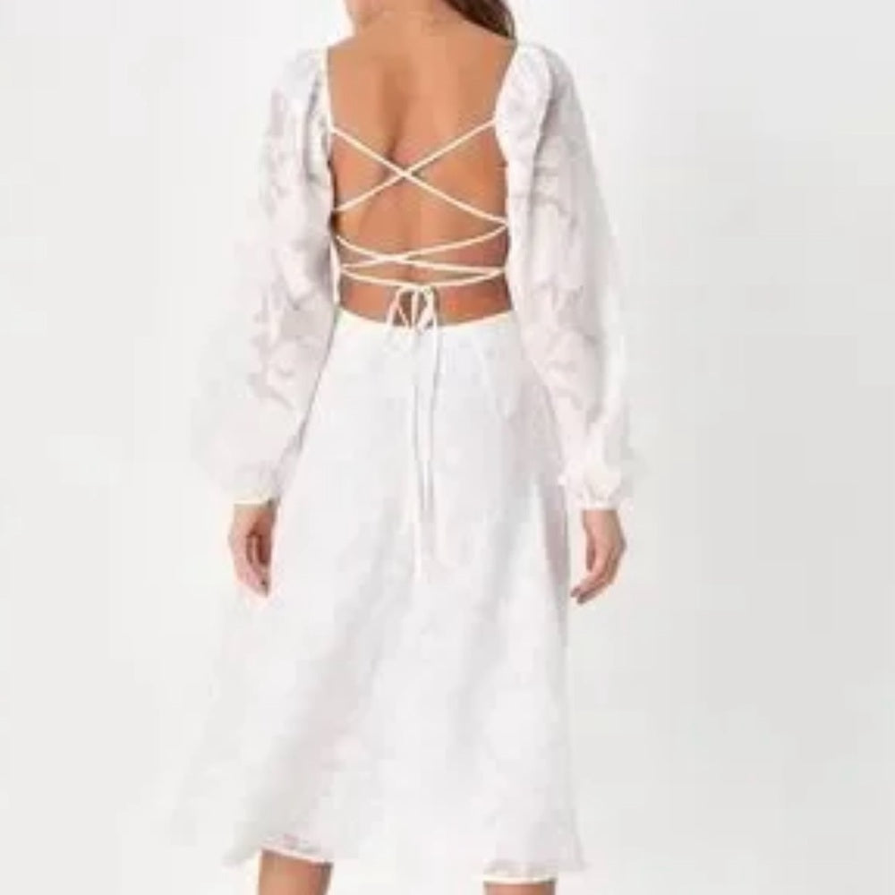 SIZE M Lulu's White Long Sleeve Square Neck Sundress