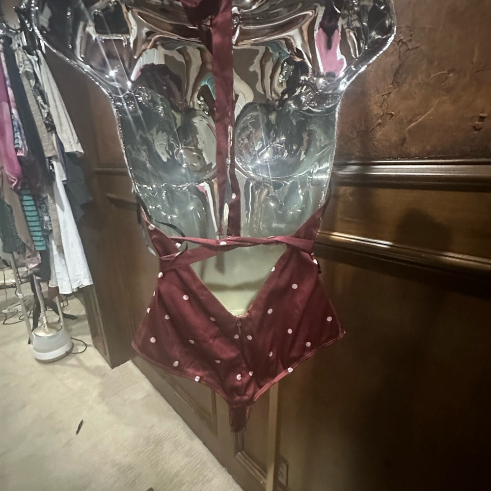 SIZE L For Love And Lemons Red Ruched Tie Front Bodysuit