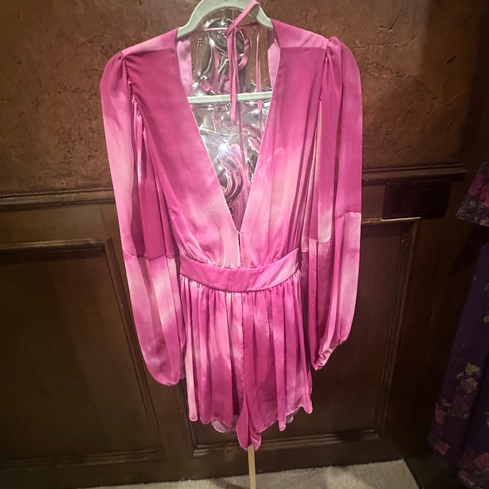Size 8 Toccin Pink Tie-Dye Romper with Silver Sequin Bag