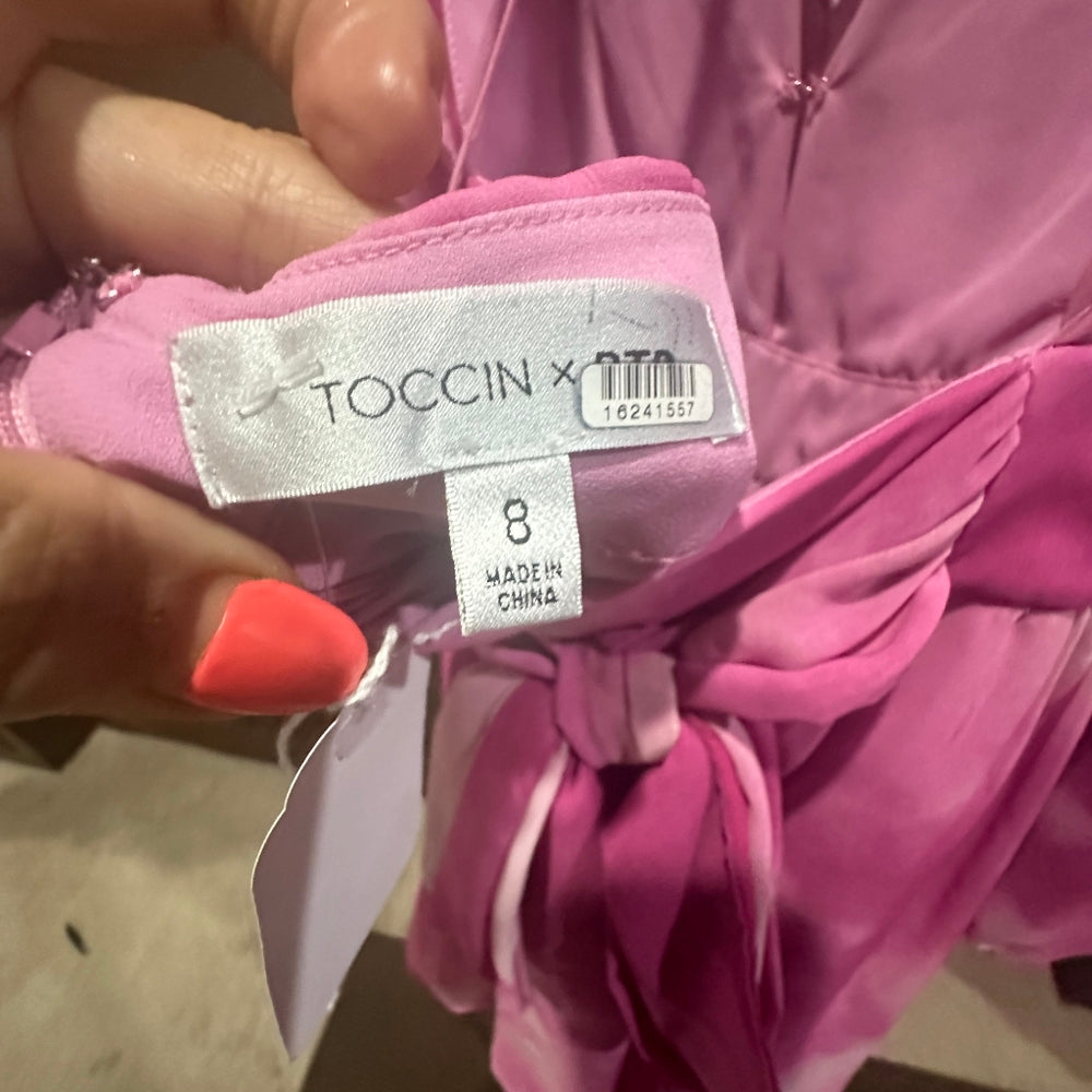 Size 8 Toccin Pink Tie-Dye Romper with Silver Sequin Bag