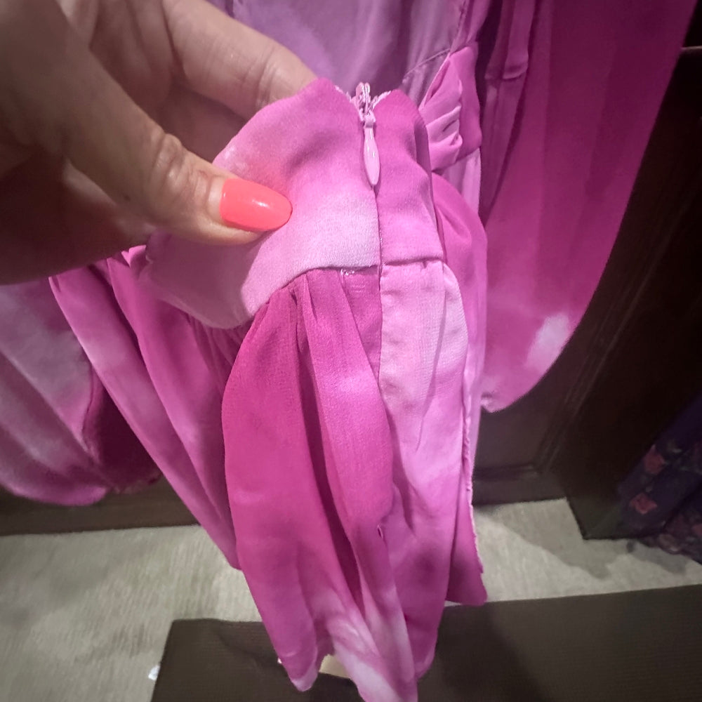 Size 8 Toccin Pink Tie-Dye Romper with Silver Sequin Bag