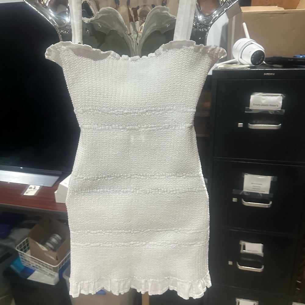 SIZE S White Bodycon Mini Dress with Square Neckline