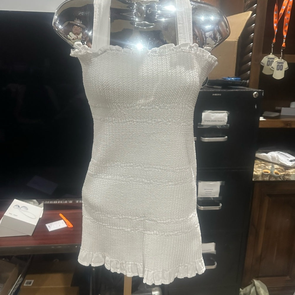 SIZE S White Bodycon Mini Dress with Square Neckline