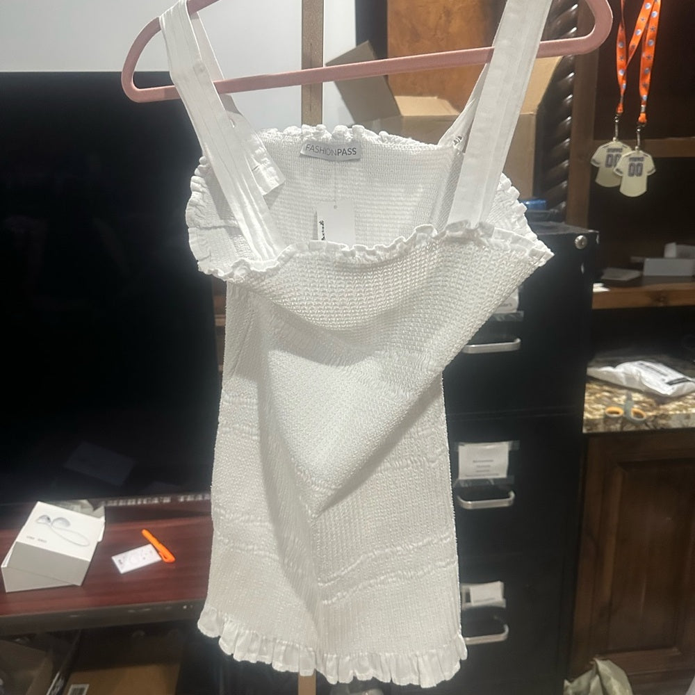 SIZE S White Bodycon Mini Dress with Square Neckline