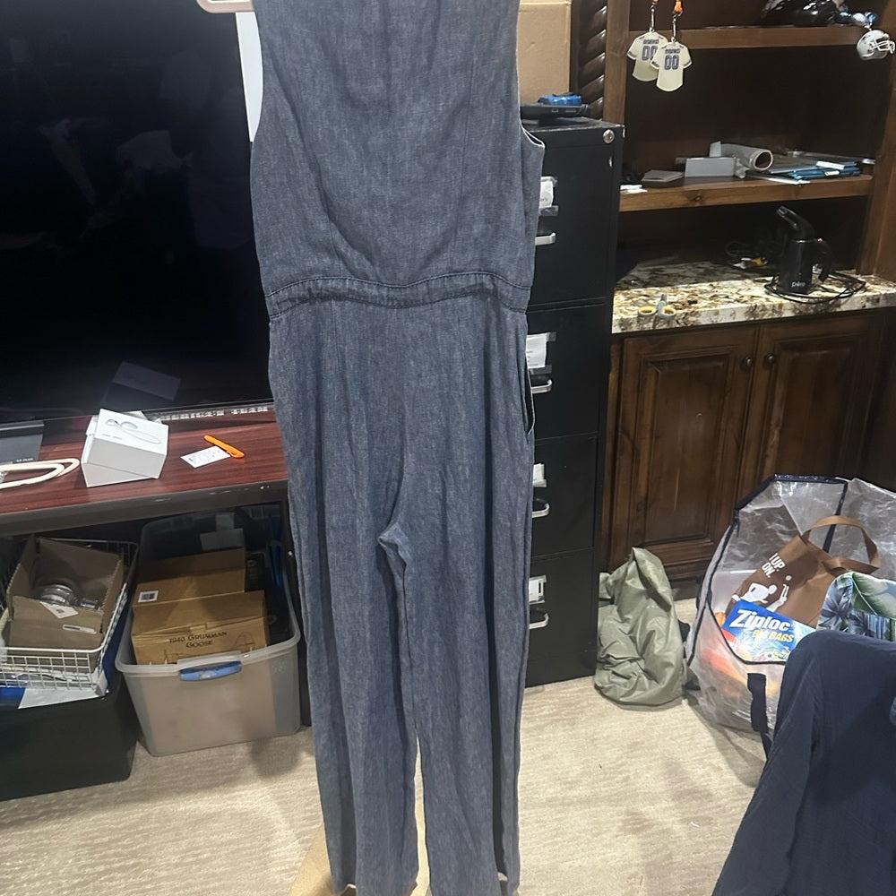 SIZE 40/L MARTIN GRANT Blue Wide-Leg Jumpsuit