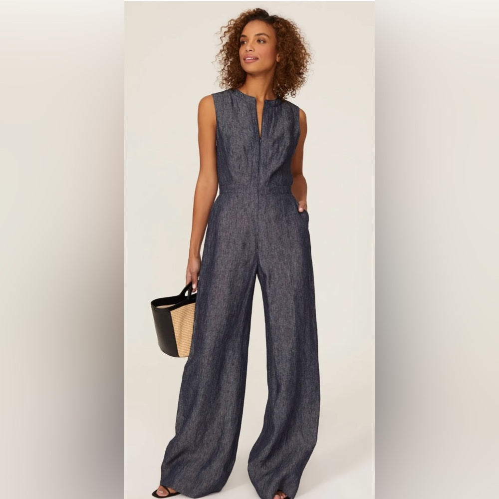 SIZE 40/L MARTIN GRANT Blue Wide-Leg Jumpsuit