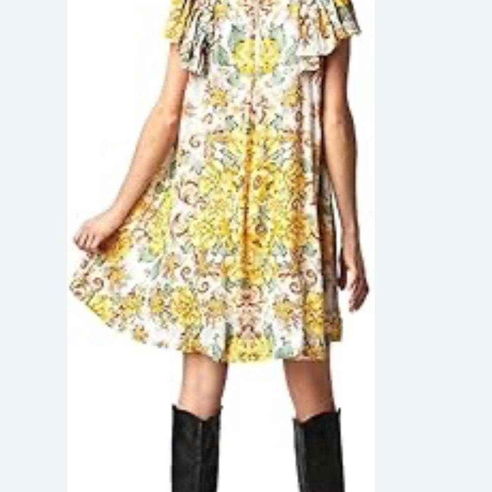 NWOT SIZE S/P Free People Yellow and White Ruffled Flutter Sleeve Sundress