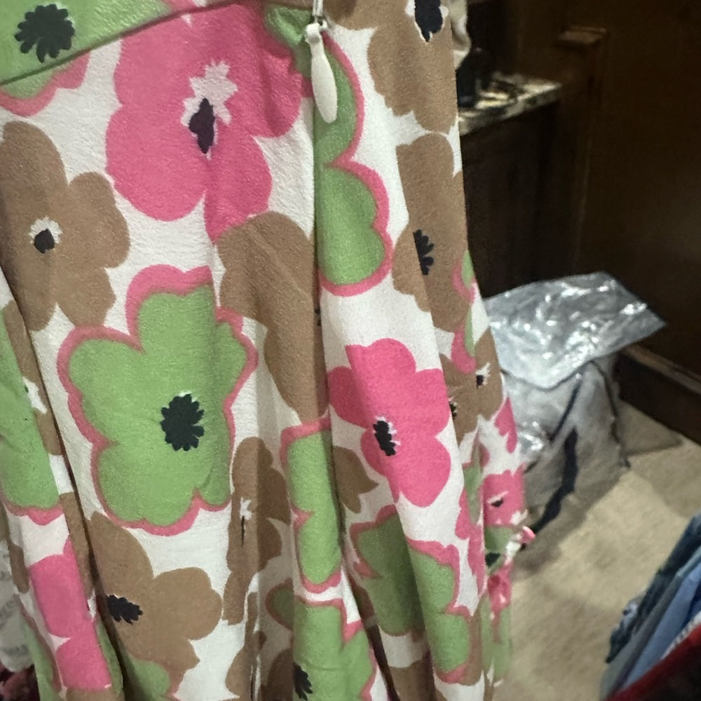 SIZE M Vero Moda Pink and Green Ruched Bodycon Dress with Puff Sleeves