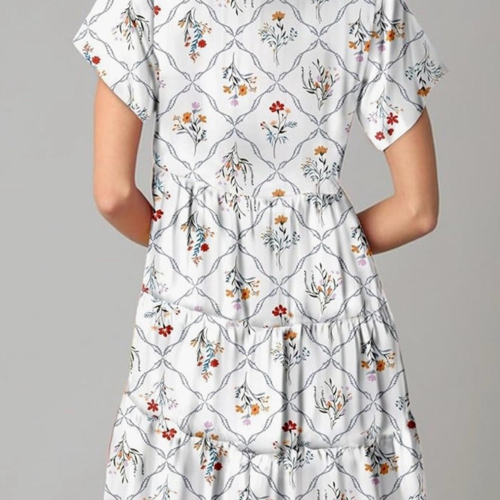 SIZE S White V-Neck Short Sleeve Midi Sundress