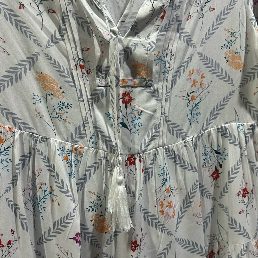 SIZE S White V-Neck Short Sleeve Midi Sundress