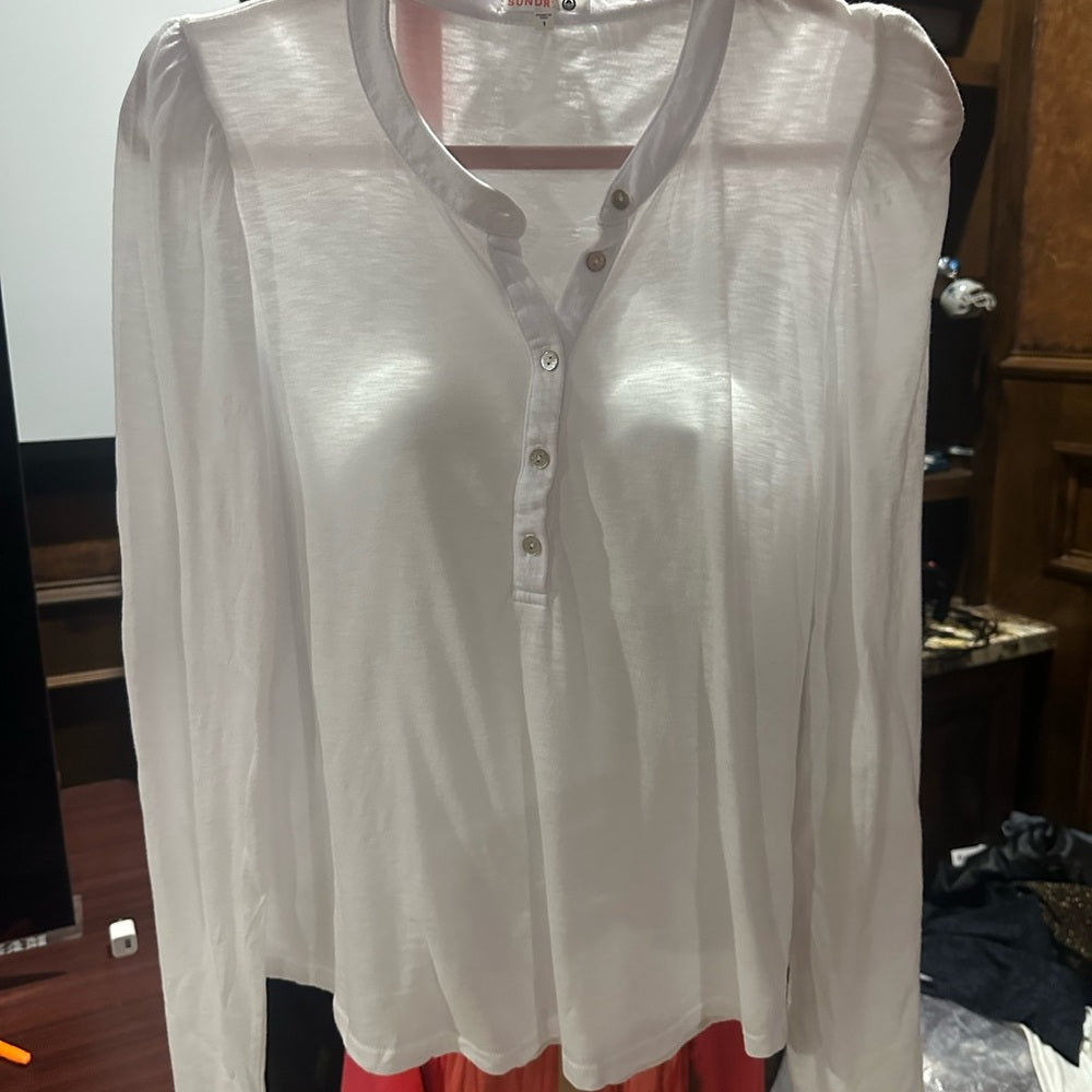 NWT SIZE S/1 Sundry White Buttoned Mandarin Collar Blouse