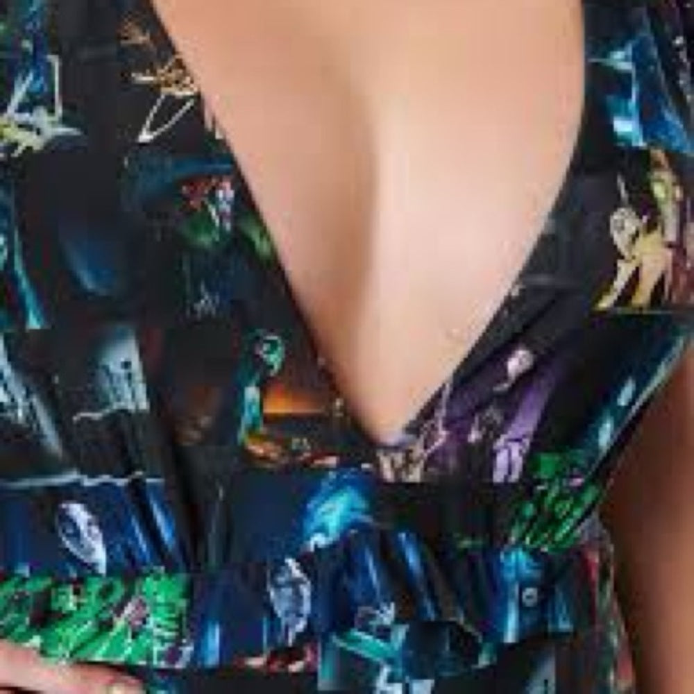 NWOT SIZE S Unique Vintage Black One Piece Swimwear with Ruffle and V-Neck